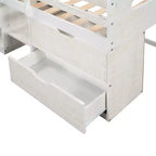 Letto a soppalco basso per ragazzi con 2 ripiani e 2 cassetti, colore espresso antico/grigio/bianco
