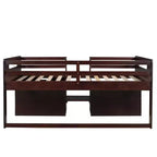 Letto a soppalco basso per ragazzi con 2 ripiani e 2 cassetti, colore espresso antico/grigio/bianco