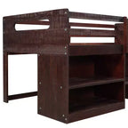 Letto a soppalco basso per ragazzi con 2 ripiani e 2 cassetti, colore espresso antico/grigio/bianco
