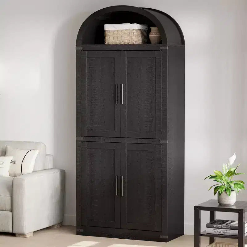 Armadio portaoggetti ad arco da 71", nero/marrone/bianco, anta in vetro o legno, libreria autoportante a 5 ripiani per 1