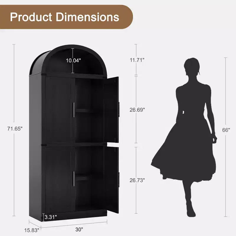 Armadio portaoggetti ad arco da 71", nero/marrone/bianco, anta in vetro o legno, libreria autoportante a 5 ripiani per 1