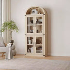 Armadio portaoggetti ad arco da 71", nero/marrone/bianco, anta in vetro o legno, libreria autoportante a 5 ripiani per 1