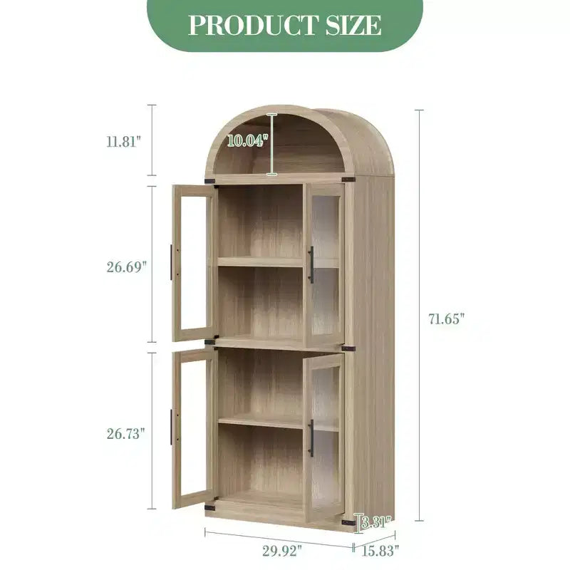 Armadio portaoggetti ad arco da 71", nero/marrone/bianco, anta in vetro o legno, libreria autoportante a 5 ripiani per 1