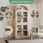Armadio portaoggetti ad arco da 71", nero/marrone/bianco, anta in vetro o legno, libreria autoportante a 5 ripiani per 1