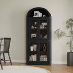 Armadio portaoggetti ad arco da 71", nero/marrone/bianco, anta in vetro o legno, libreria autoportante a 5 ripiani per 1