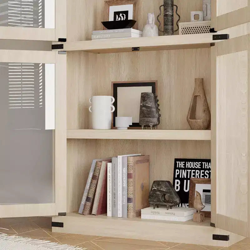 Armadio portaoggetti ad arco da 71", nero/marrone/bianco, anta in vetro o legno, libreria autoportante a 5 ripiani per 1