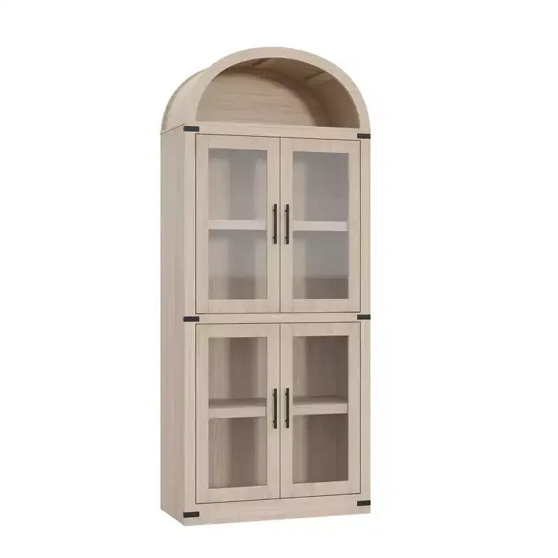 Armadio portaoggetti ad arco da 71", nero/marrone/bianco, anta in vetro o legno, libreria autoportante a 5 ripiani per 1