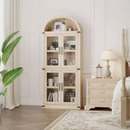 Armadio portaoggetti ad arco da 71", nero/marrone/bianco, anta in vetro o legno, libreria autoportante a 5 ripiani per 1
