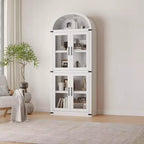 Armadio portaoggetti ad arco da 71", nero/marrone/bianco, anta in vetro o legno, libreria autoportante a 5 ripiani per 1