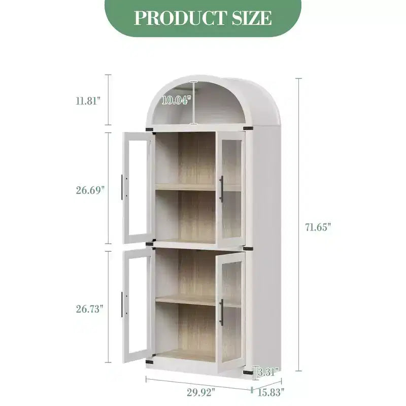 Armadio portaoggetti ad arco da 71", nero/marrone/bianco, anta in vetro o legno, libreria autoportante a 5 ripiani per 1