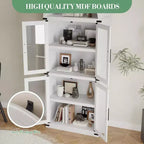 Armadio portaoggetti ad arco da 71", nero/marrone/bianco, anta in vetro o legno, libreria autoportante a 5 ripiani per 1
