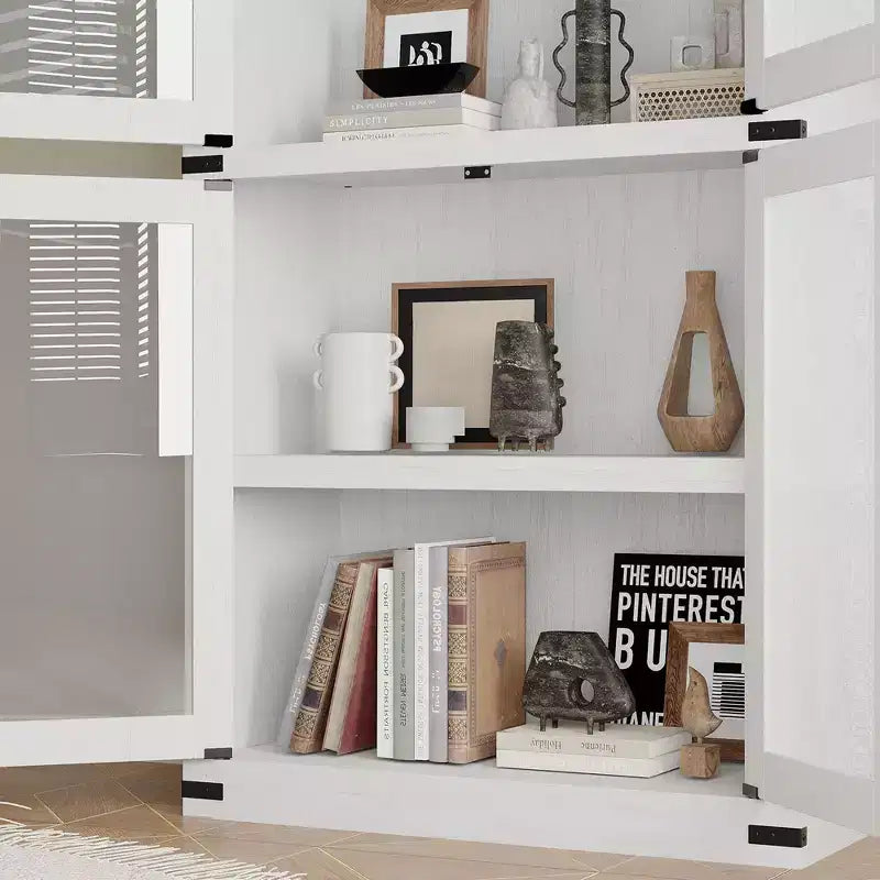 Armadio portaoggetti ad arco da 71", nero/marrone/bianco, anta in vetro o legno, libreria autoportante a 5 ripiani per 1