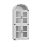 Armadio portaoggetti ad arco da 71", nero/marrone/bianco, anta in vetro o legno, libreria autoportante a 5 ripiani per 1