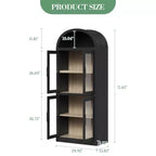 Armadio portaoggetti ad arco da 71", nero/marrone/bianco, anta in vetro o legno, libreria autoportante a 5 ripiani per 1
