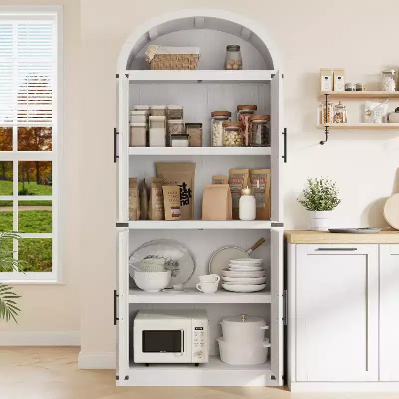 Armadio portaoggetti ad arco da 71", nero/marrone/bianco, anta in vetro o legno, libreria autoportante a 5 ripiani per 1