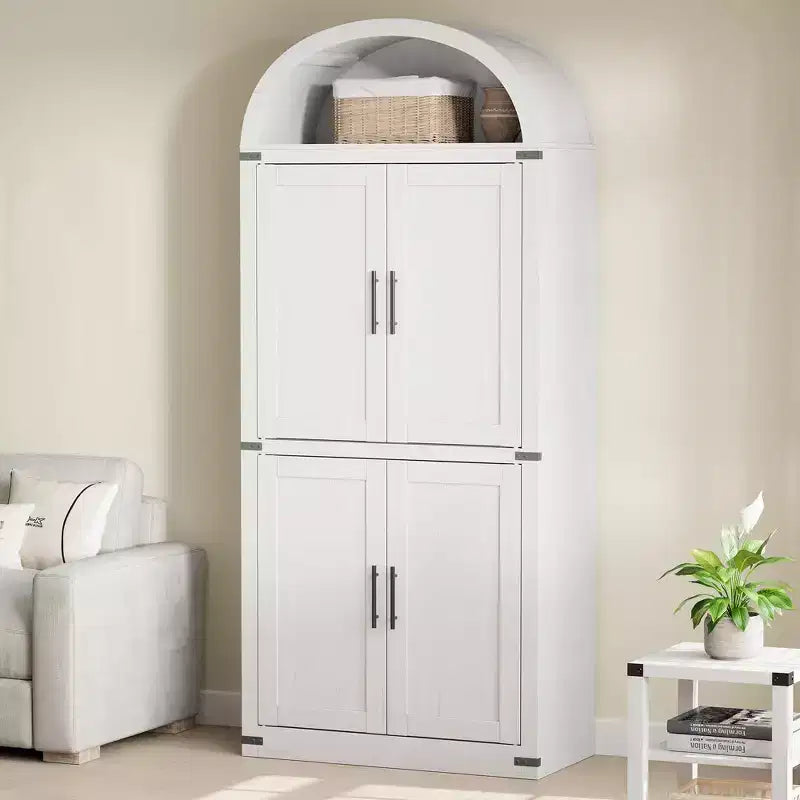 Armadio portaoggetti ad arco da 71", nero/marrone/bianco, anta in vetro o legno, libreria autoportante a 5 ripiani per 1