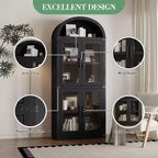 Armadio portaoggetti ad arco da 71", nero/marrone/bianco, anta in vetro o legno, libreria autoportante a 5 ripiani per 1