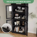 Armadio portaoggetti ad arco da 71", nero/marrone/bianco, anta in vetro o legno, libreria autoportante a 5 ripiani per 1