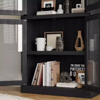 Armadio portaoggetti ad arco da 71", nero/marrone/bianco, anta in vetro o legno, libreria autoportante a 5 ripiani per 1