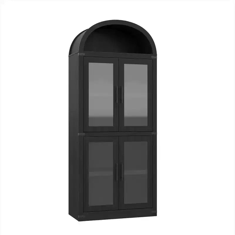 Armadio portaoggetti ad arco da 71", nero/marrone/bianco, anta in vetro o legno, libreria autoportante a 5 ripiani per 1