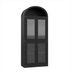 Armadio portaoggetti ad arco da 71", nero/marrone/bianco, anta in vetro o legno, libreria autoportante a 5 ripiani per 1