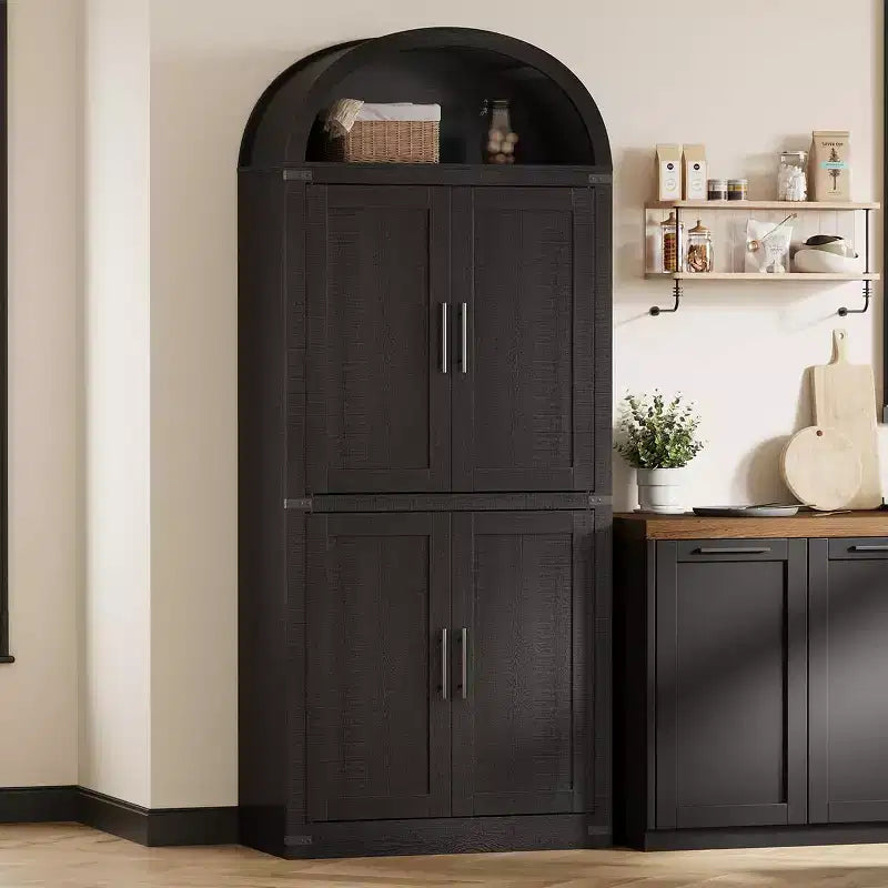 Armadio portaoggetti ad arco da 71", nero/marrone/bianco, anta in vetro o legno, libreria autoportante a 5 ripiani per 1