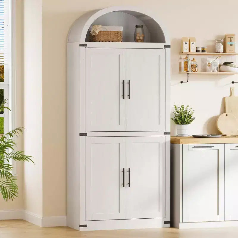 Armadio portaoggetti ad arco da 71", nero/marrone/bianco, anta in vetro o legno, libreria autoportante a 5 ripiani per 1