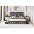 Bed Frame with Storage Headboard, 4 Drawers, and Charging Station, Velvet Upholstered Platform Design, No Box Spring Required, Sturdy Support.