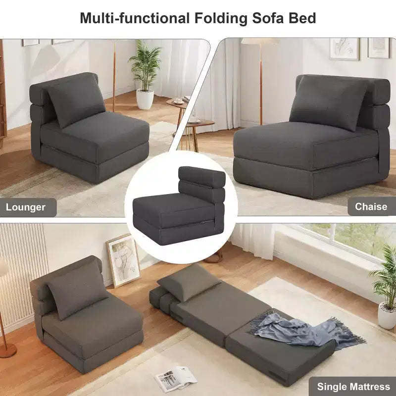 Divano letto pieghevole grigio scuro/grigio chiaro, 2 posti, convertibile 4 in 1