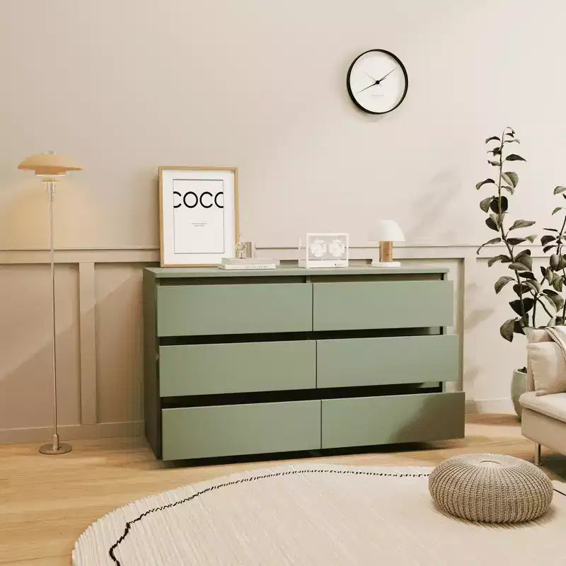 Cassettiera Verde a 6 Cassetti con Maniglie Dorate, Utente Singolo