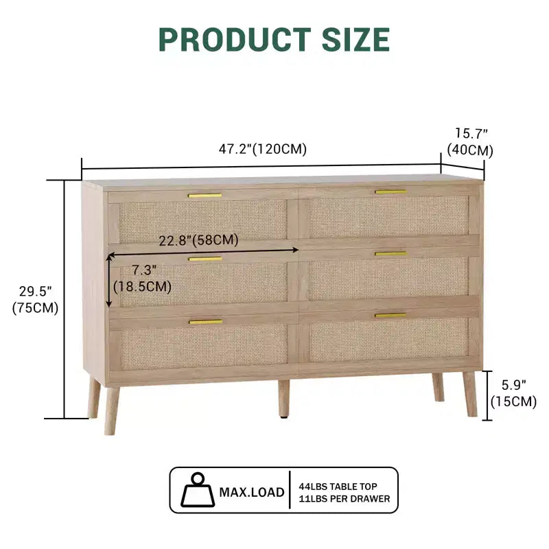 Comò singolo in rattan naturale marrone con 6/8 cassetti