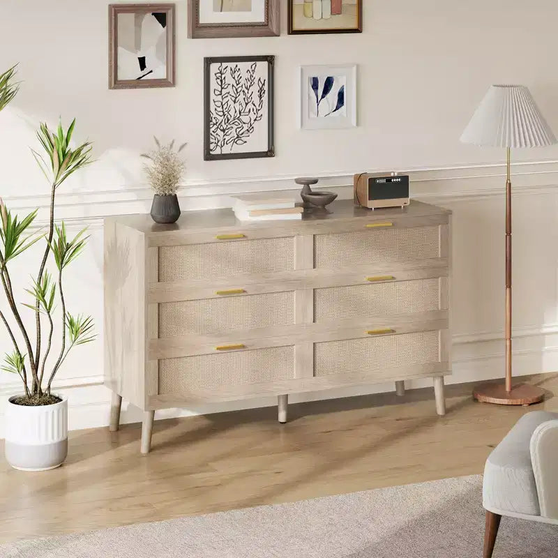 Comò singolo in rattan naturale marrone con 6/8 cassetti