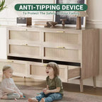 Comò singolo in rattan naturale marrone con 6/8 cassetti