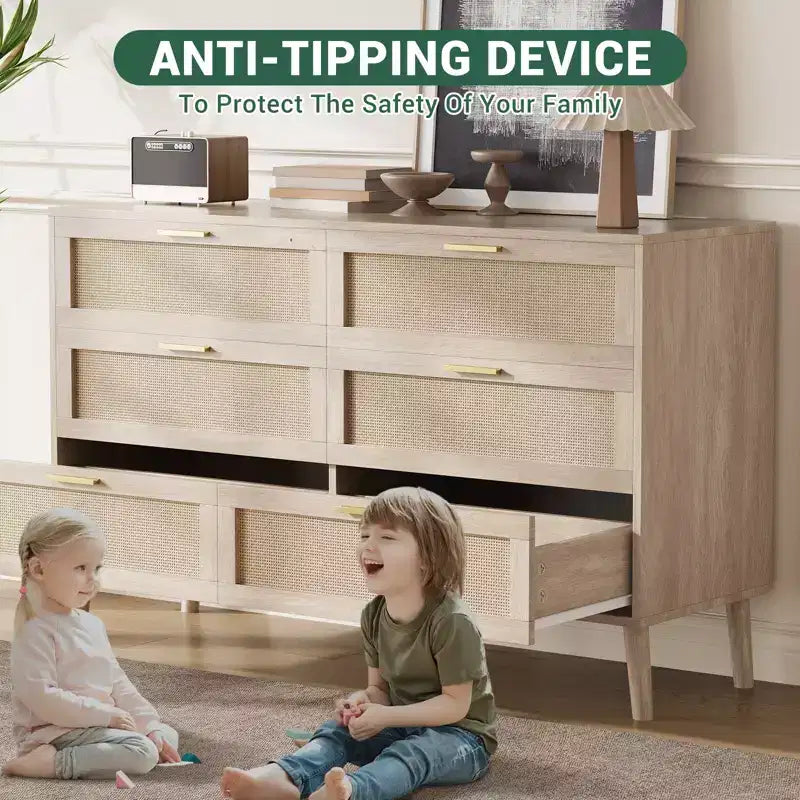 Comò singolo in rattan naturale marrone con 6/8 cassetti
