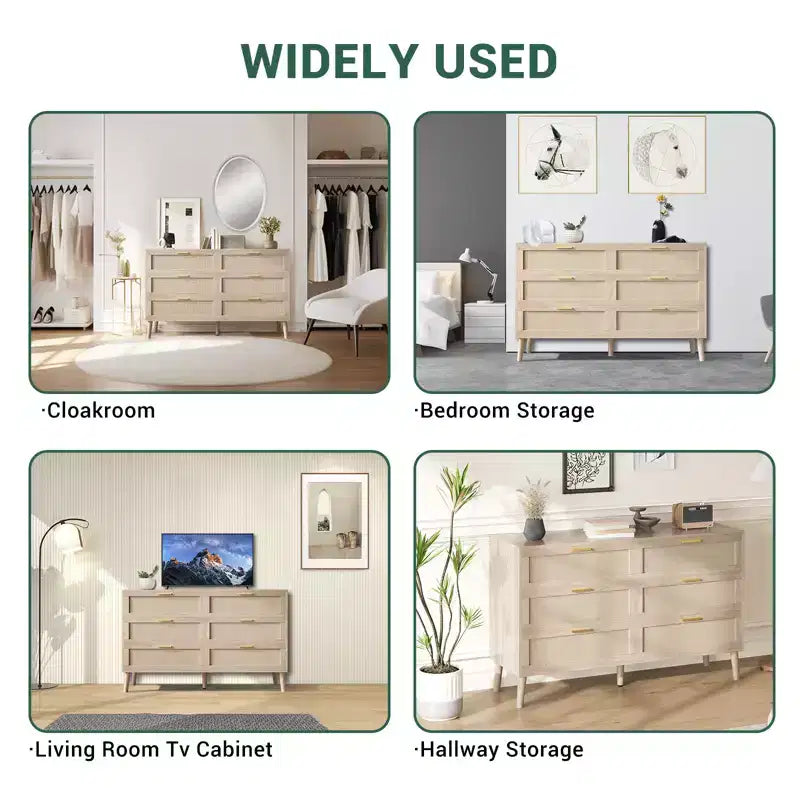 Comò singolo in rattan naturale marrone con 6/8 cassetti