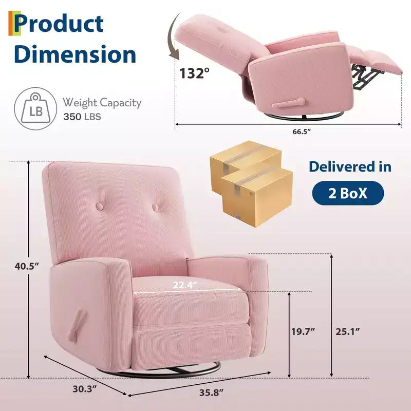 Poltrona reclinabile a dondolo girevole, Blu/Grigio/Verde/Arancio/Rosa/Bianco, 1 posto