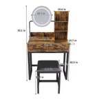 Scrivania da trucco marrone con specchio LED e sedia, utente singolo, stile moderno