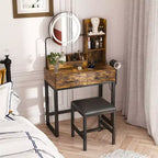 Scrivania da trucco marrone con specchio LED e sedia, utente singolo, stile moderno