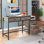 Lantine Computer Desk with 5 Drawers, Home Office Desk with Printer Stand, Industrial PC Desk with Storage for Small Spaces, Grey