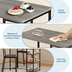 Set da pranzo a tre pezzi altezza bancone per 2 con ripiani, sedie imbottite – Nero/Marrone/Grigio