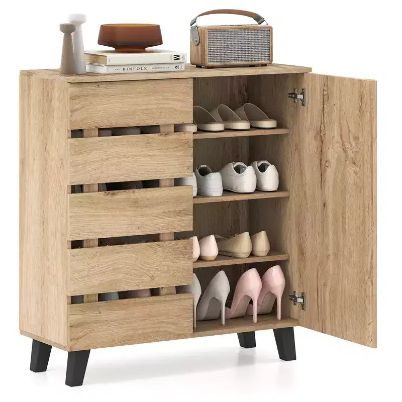 Costway 4-Tier Shoe Cabinet w/Louvered Door & Removable Shelves for Entryway Hallway