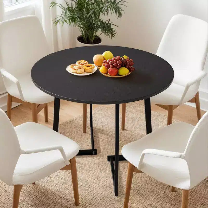 Tavolo da pranzo rotondo nero per 6 persone, con base a doppio piedistallo