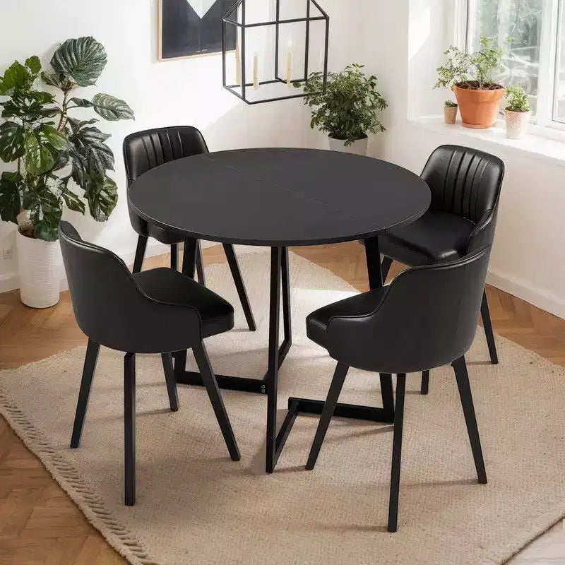 Tavolo da pranzo rotondo nero per 6 persone, con base a doppio piedistallo