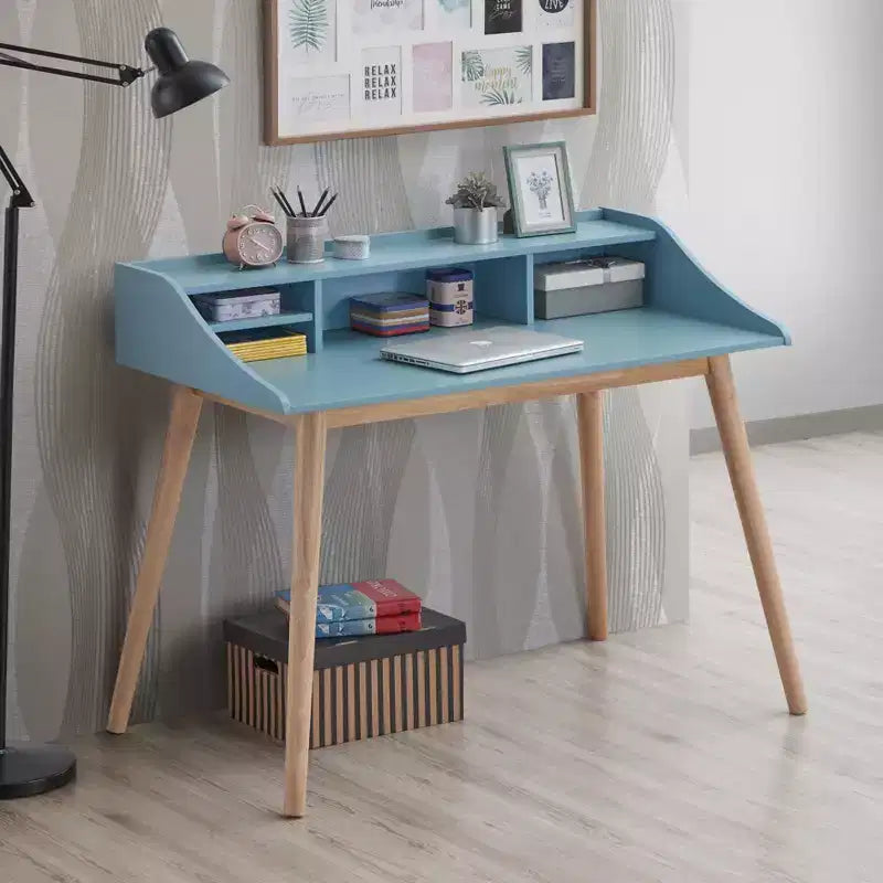 GDFStudio Gwen Mid-Century Modern Wood Writing Desk with Hutch and Open Shelves