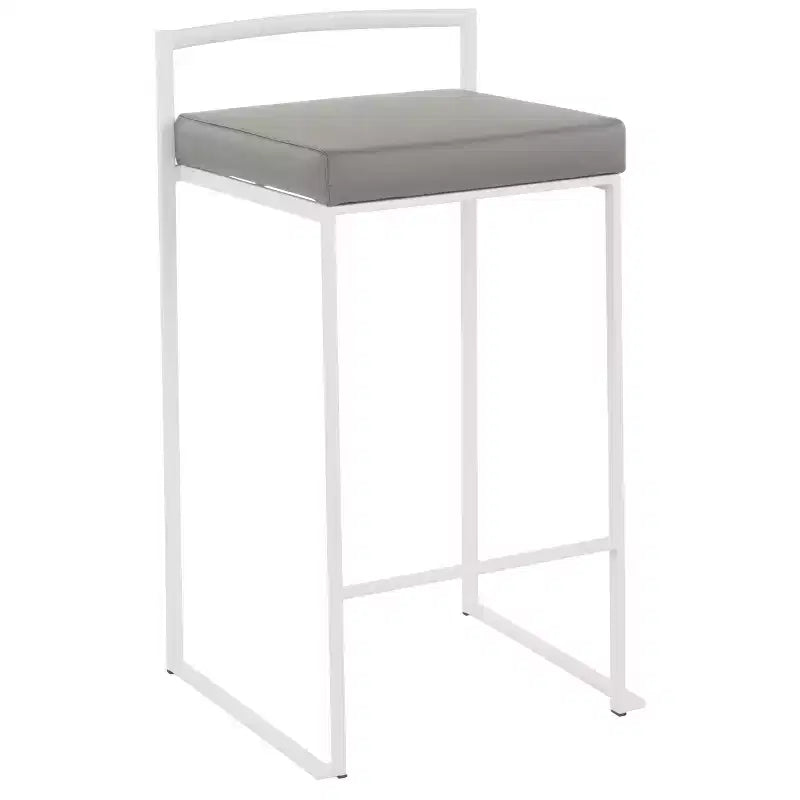 Set di 2 sgabelli da bancone imbottiti bianchi/grigi, senza braccioli, schienale medio, impilabili, posti a sedere per 2