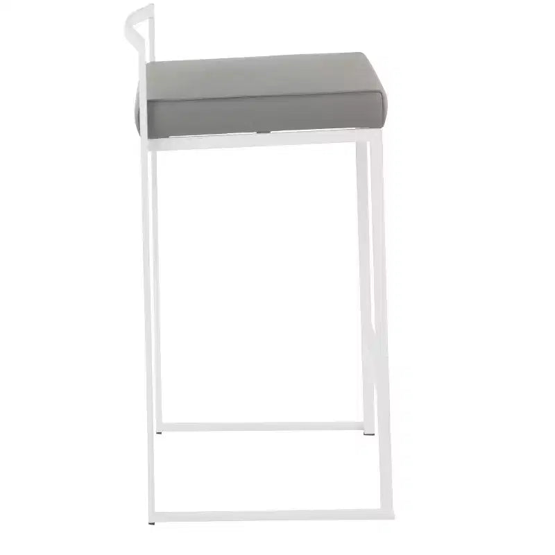 Set di 2 sgabelli da bancone imbottiti bianchi/grigi, senza braccioli, schienale medio, impilabili, posti a sedere per 2