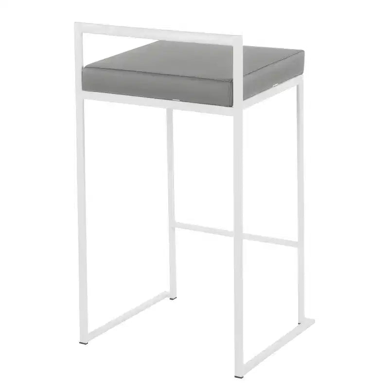 Set di 2 sgabelli da bancone imbottiti bianchi/grigi, senza braccioli, schienale medio, impilabili, posti a sedere per 2