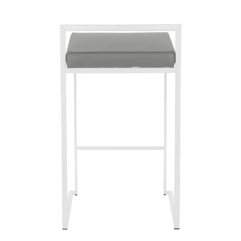 Set di 2 sgabelli da bancone imbottiti bianchi/grigi, senza braccioli, schienale medio, impilabili, posti a sedere per 2