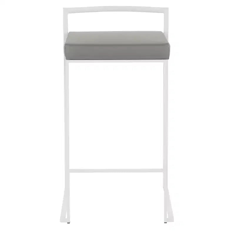 Set di 2 sgabelli da bancone imbottiti bianchi/grigi, senza braccioli, schienale medio, impilabili, posti a sedere per 2