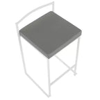 Set di 2 sgabelli da bancone imbottiti bianchi/grigi, senza braccioli, schienale medio, impilabili, posti a sedere per 2